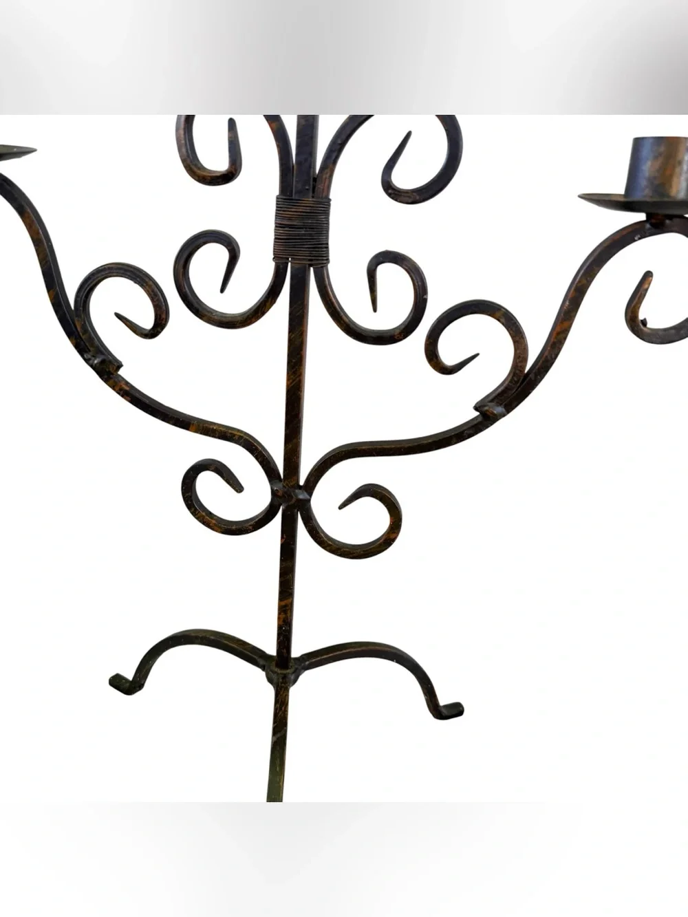 Vintage Wrought Iron Candelabra 3 Candle Holders Heavy Black Gothic Rustic